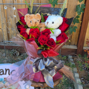 🧸❤️ Love Bear Duo Red Rose Bouquet 🌹✨