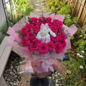 🐰💗 Pink Rose Bunny Bouquet 🌹✨