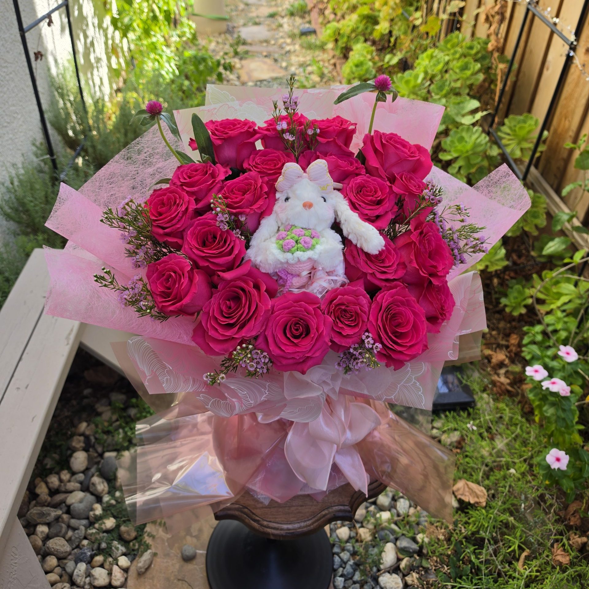 ๐ฐ๐ Pink Rose Bunny Bouquet ๐นโจ