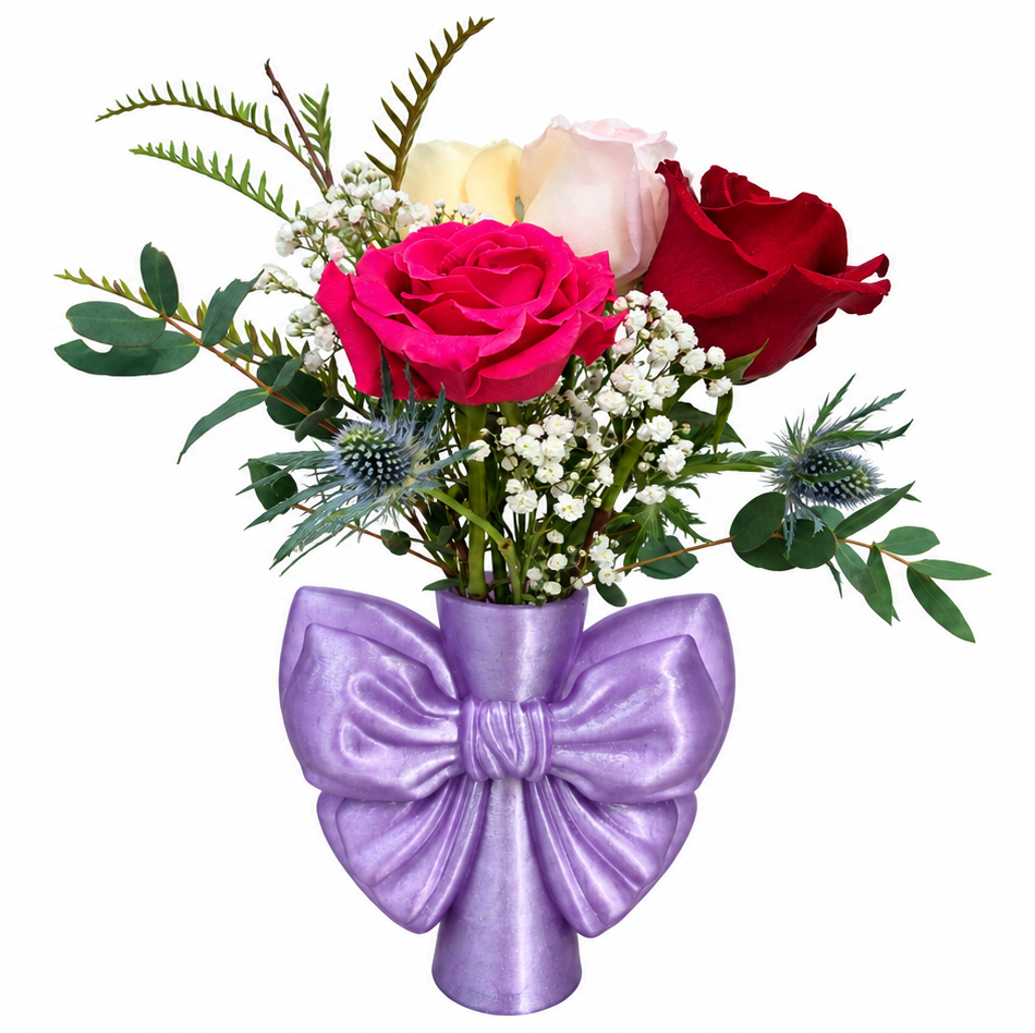 ๐ Purple Bow Rose Vase Bouquet ๐นโจ